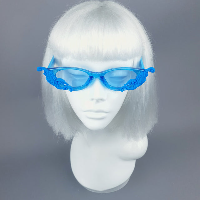 "Jannah" Blue Glitter Catseye Sunglasses with Filigree