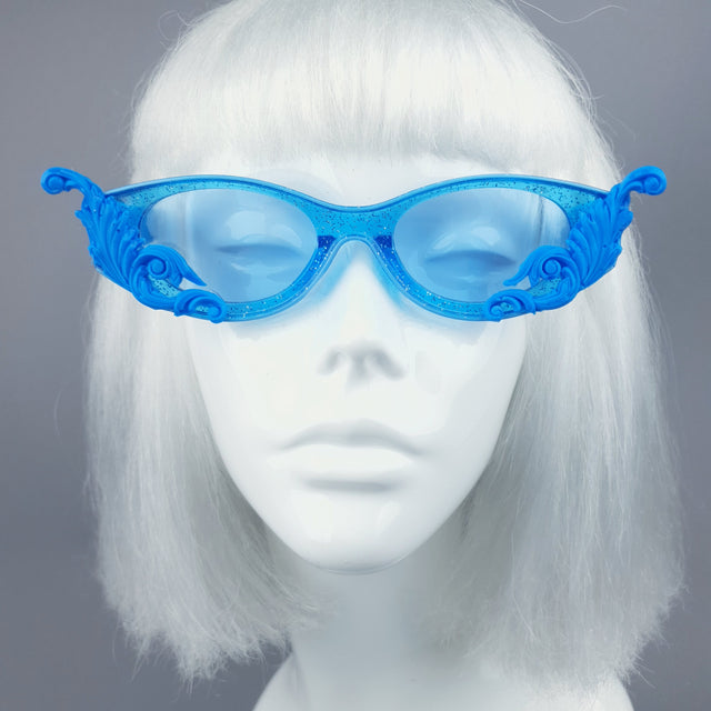 "Jannah" Blue Glitter Catseye Sunglasses with Filigree