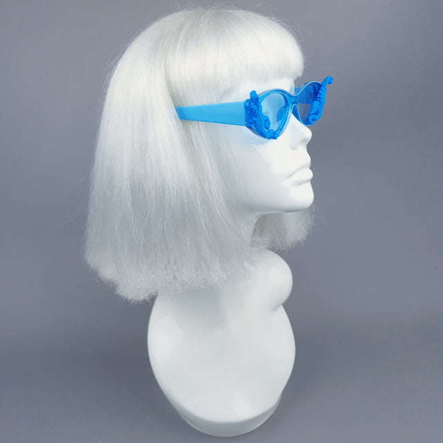 "Jannah" Blue Glitter Catseye Sunglasses with Filigree
