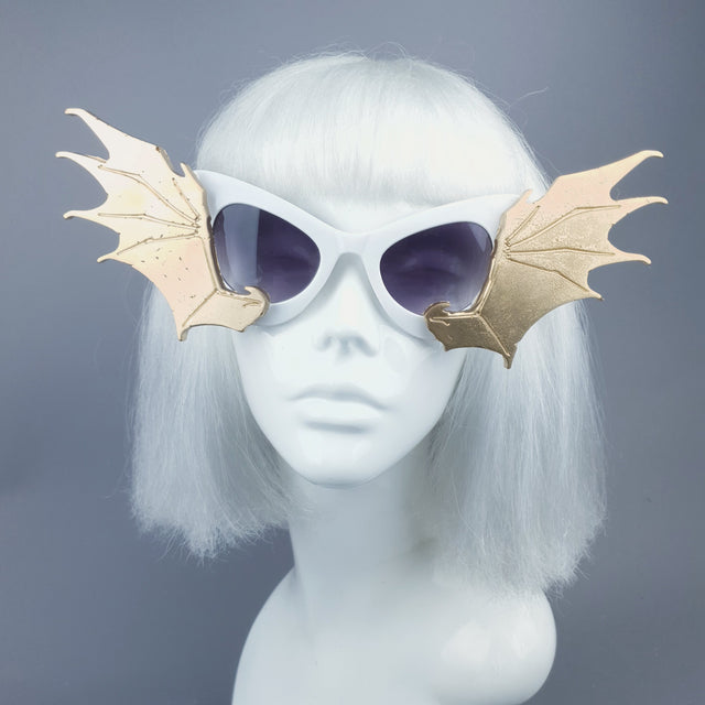 "Devour" Gold & White Bat Wing Catseye Sunglasses