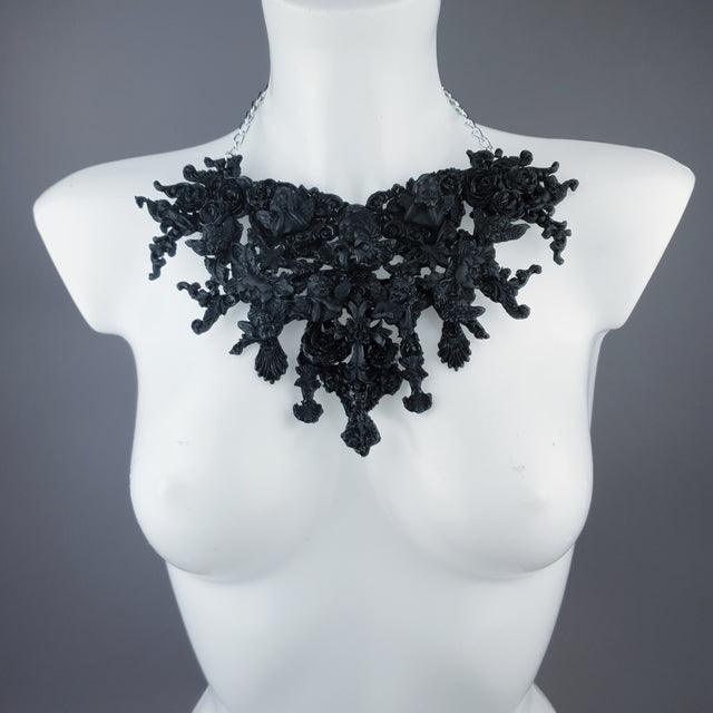 "Raphaela" Black Cherub & Filigree Necklace