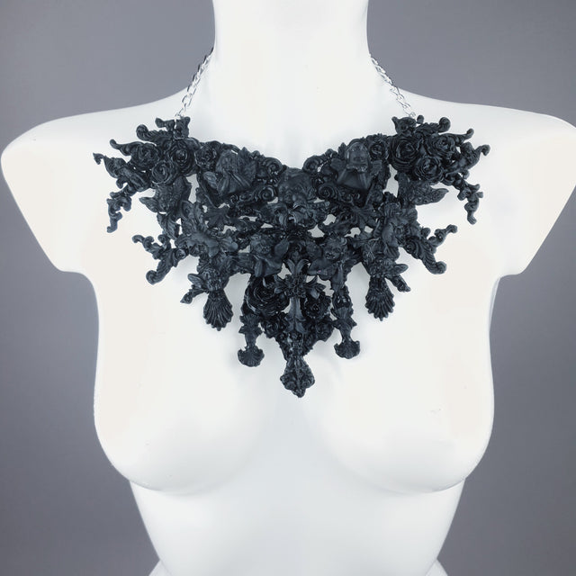 "Raphaela" Black Cherub & Filigree Necklace
