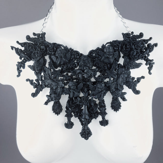"Raphaela" Black Cherub & Filigree Necklace