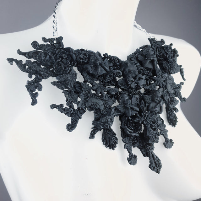 "Raphaela" Black Cherub & Filigree Necklace