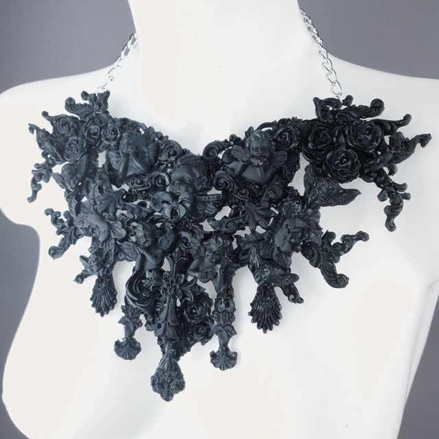 "Raphaela" Black Cherub & Filigree Necklace