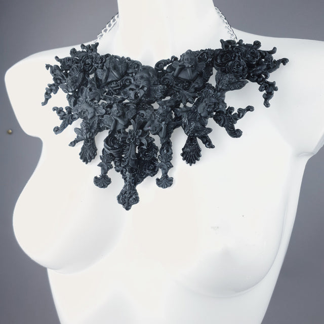 "Raphaela" Black Cherub & Filigree Necklace