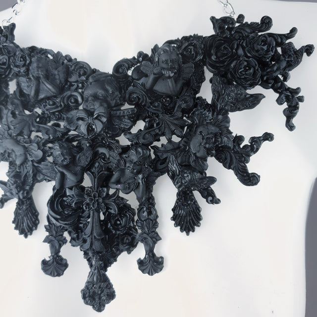 "Raphaela" Black Cherub & Filigree Necklace
