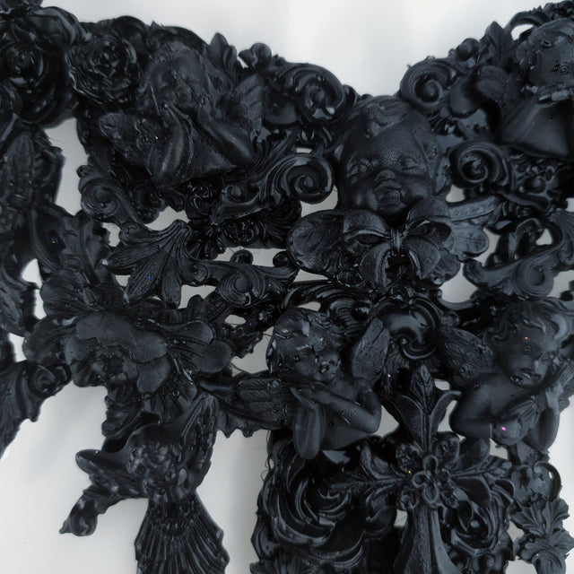 "Raphaela" Black Cherub & Filigree Necklace