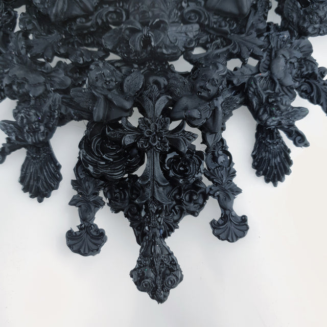 "Raphaela" Black Cherub & Filigree Necklace