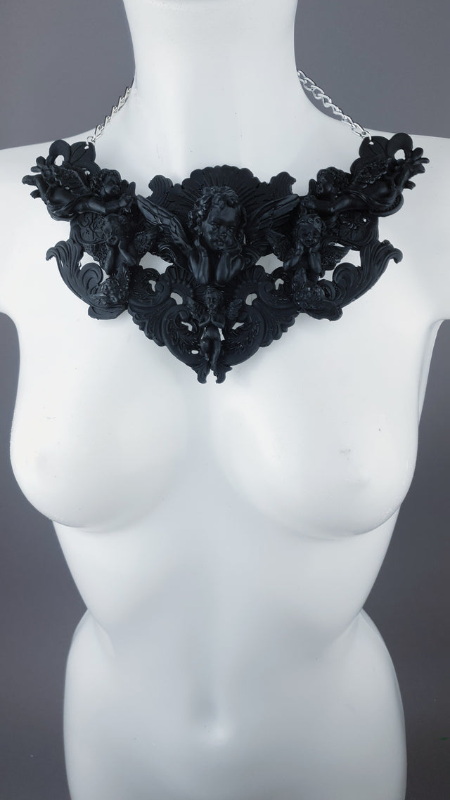 "Host" Black Cherub & Filigree Necklace