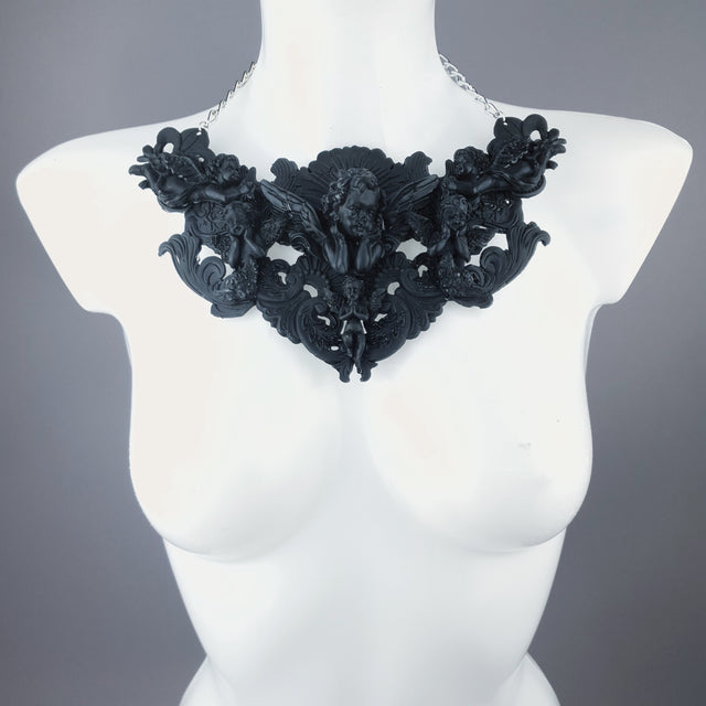 "Host" Black Cherub & Filigree Necklace