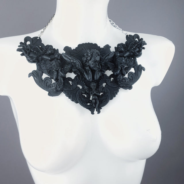 "Host" Black Cherub & Filigree Necklace