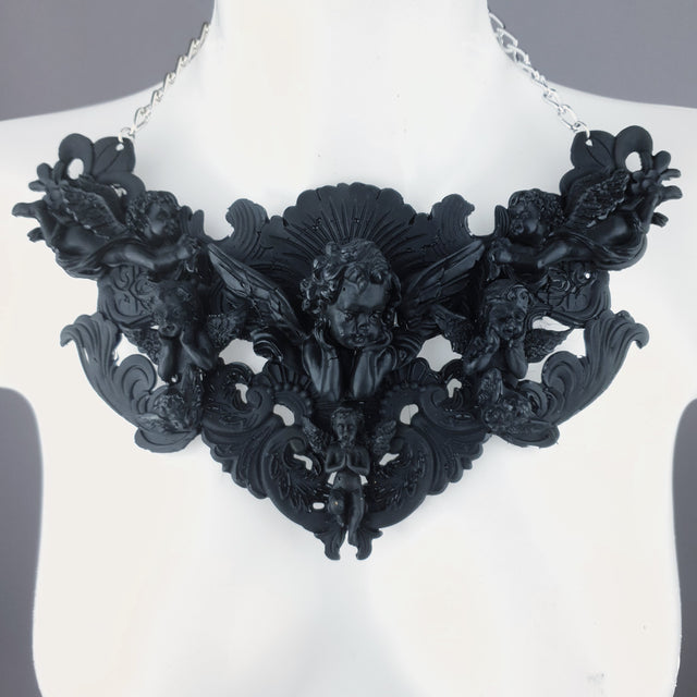 "Host" Black Cherub & Filigree Necklace
