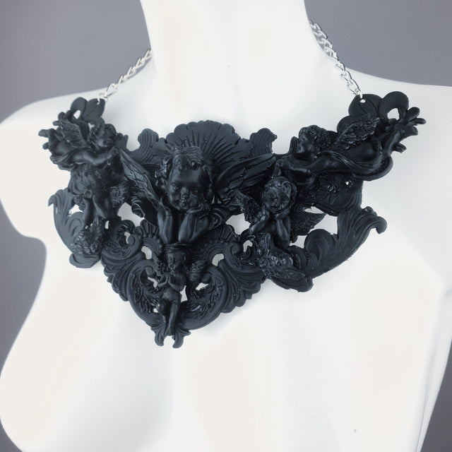 "Host" Black Cherub & Filigree Necklace