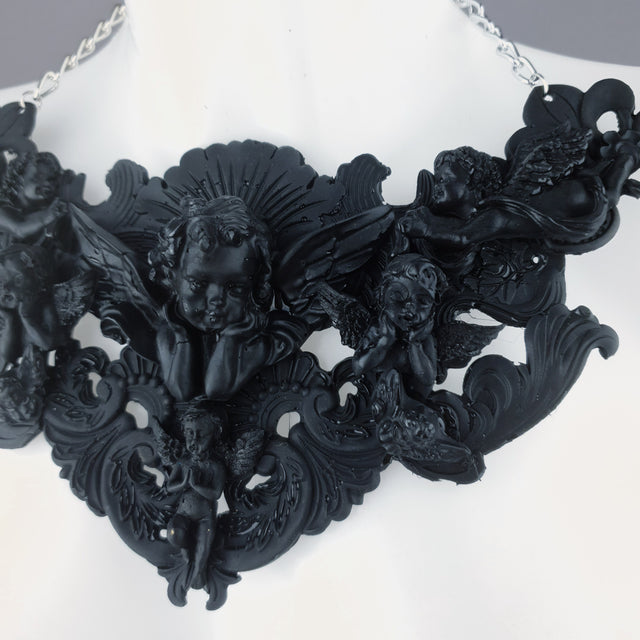 "Host" Black Cherub & Filigree Necklace