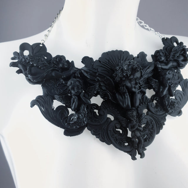 "Host" Black Cherub & Filigree Necklace