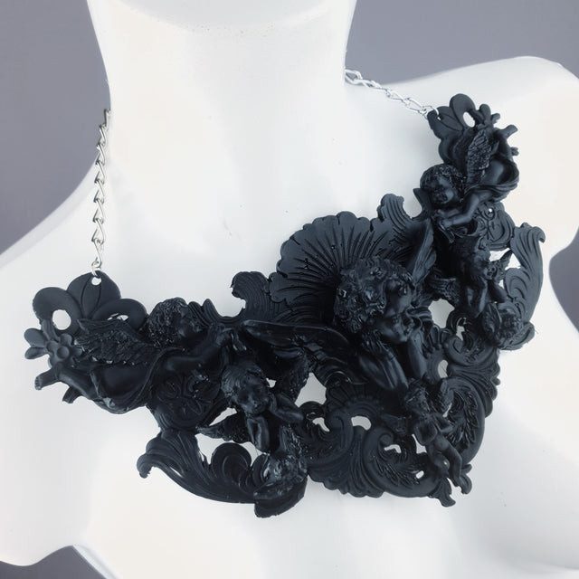 "Host" Black Cherub & Filigree Necklace