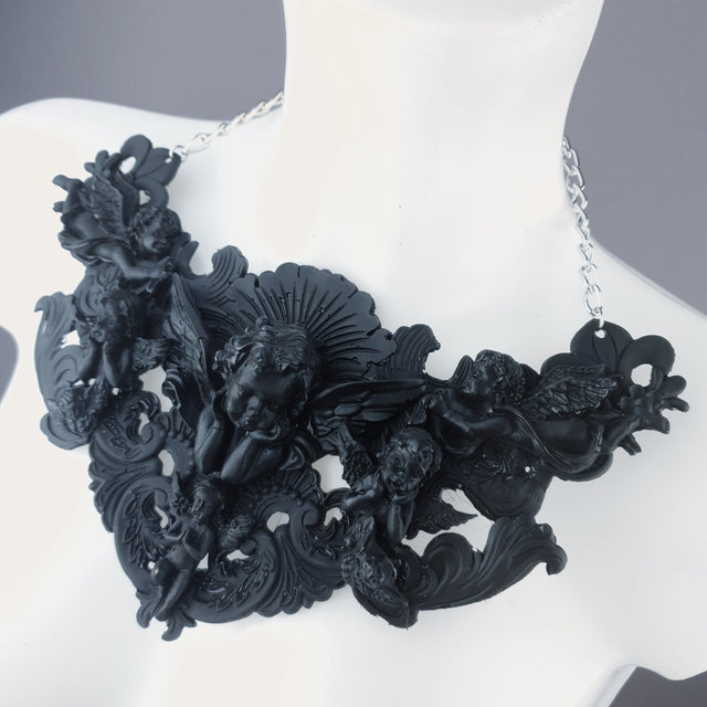 "Host" Black Cherub & Filigree Necklace