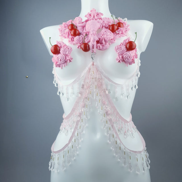 "Nuolla" Pink Cherry Filigree & Beading Body Jewellery with Nipple Pasties