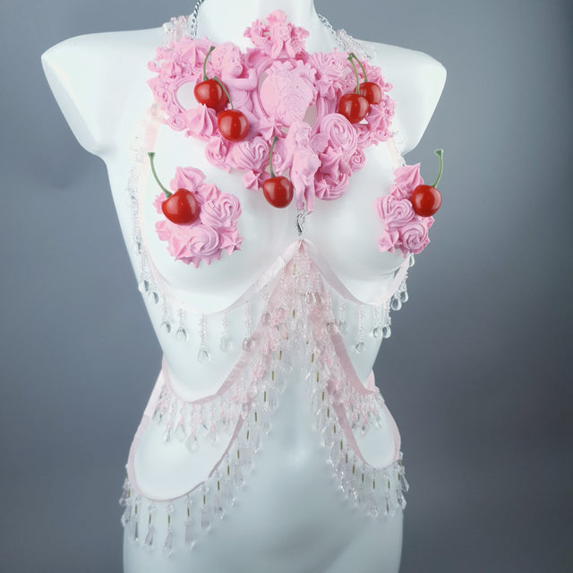 "Nuolla" Pink Cherry Filigree & Beading Body Jewellery with Nipple Pasties