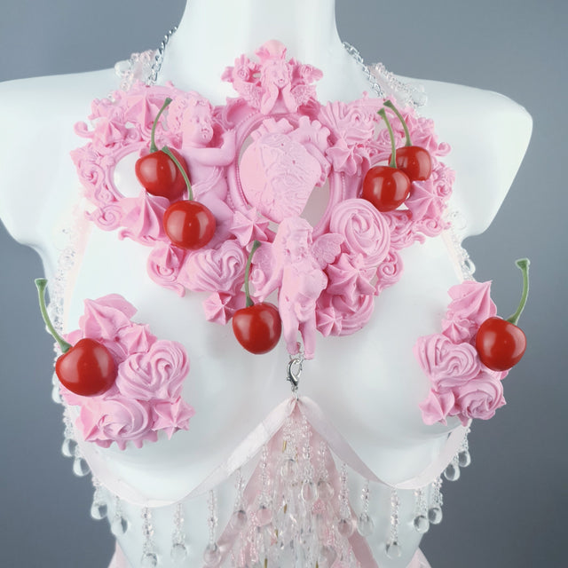 "Nuolla" Pink Cherry Filigree & Beading Body Jewellery with Nipple Pasties