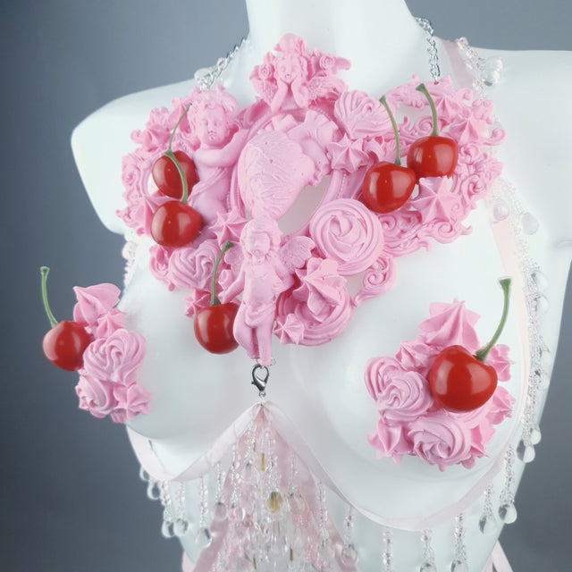 "Nuolla" Pink Cherry Filigree & Beading Body Jewellery with Nipple Pasties