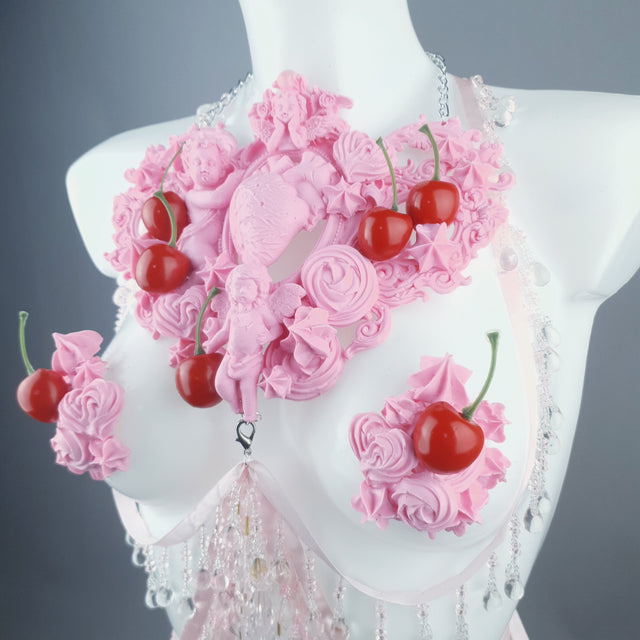 "Nuolla" Pink Cherry Filigree & Beading Body Jewellery with Nipple Pasties