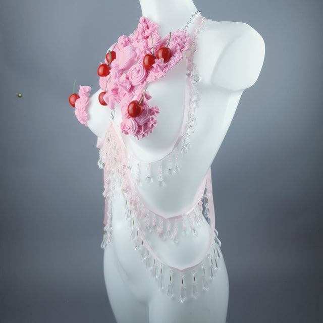 "Nuolla" Pink Cherry Filigree & Beading Body Jewellery with Nipple Pasties
