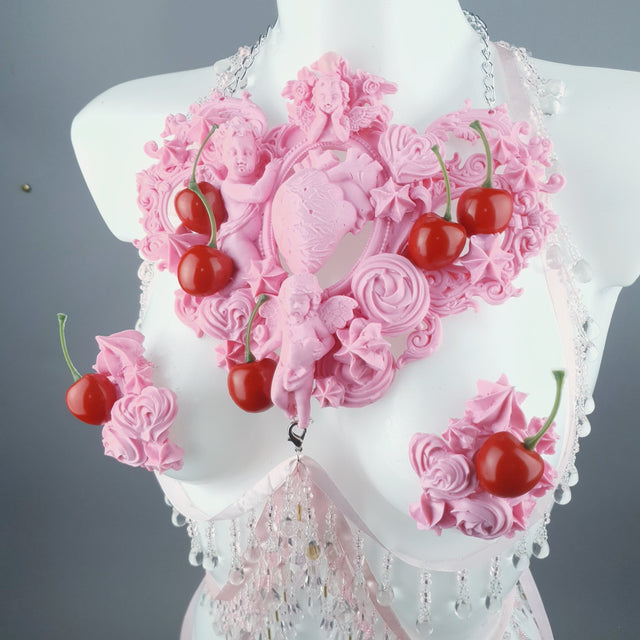 "Nuolla" Pink Cherry Filigree & Beading Body Jewellery with Nipple Pasties