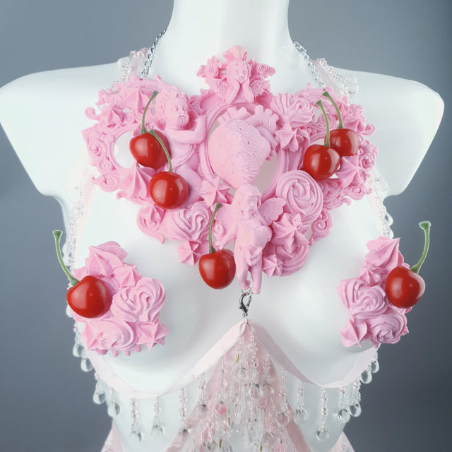 "Nuolla" Pink Cherry Filigree & Beading Body Jewellery with Nipple Pasties