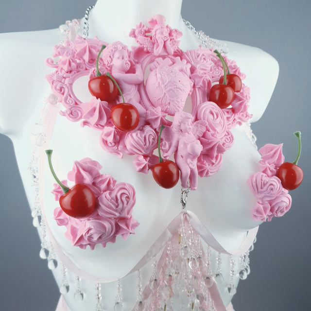 "Nuolla" Pink Cherry Filigree & Beading Body Jewellery with Nipple Pasties