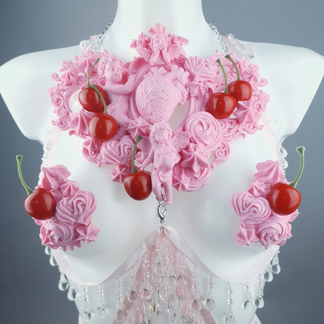 "Nuolla" Pink Cherry Filigree & Beading Body Jewellery with Nipple Pasties