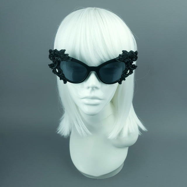 Pearls & Swine: Black Filigree Sunglasses "Ophelia"