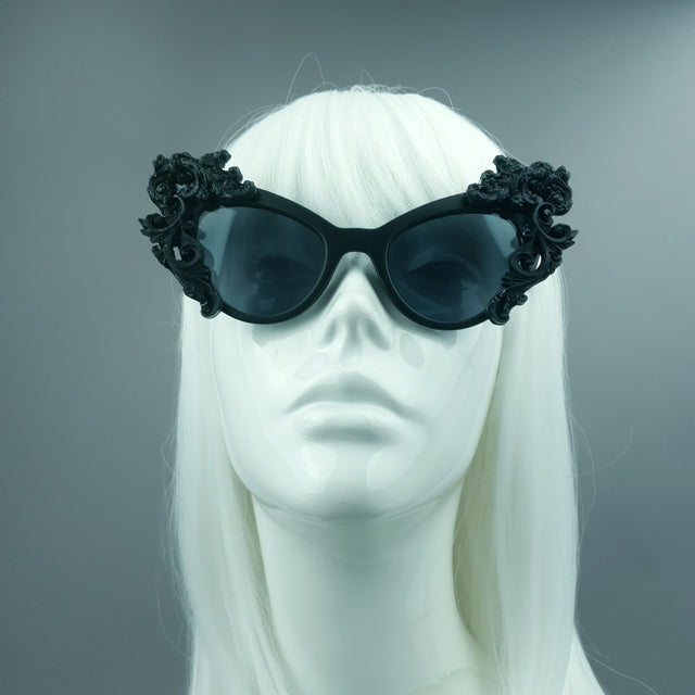 Pearls & Swine: Black Filigree Sunglasses "Ophelia"