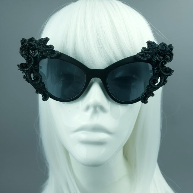 Pearls & Swine: Black Filigree Sunglasses "Ophelia"