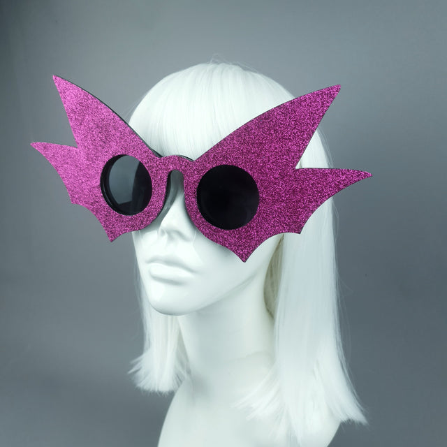 "Nerezza" Oversized Pink Glitter Bat Wing Sunglasses