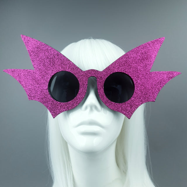 "Nerezza" Oversized Pink Glitter Bat Wing Sunglasses