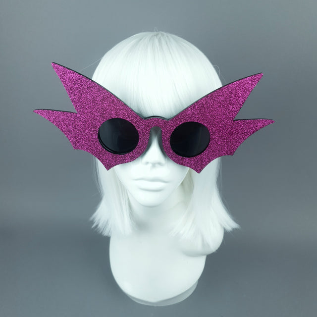 "Nerezza" Oversized Pink Glitter Bat Wing Sunglasses
