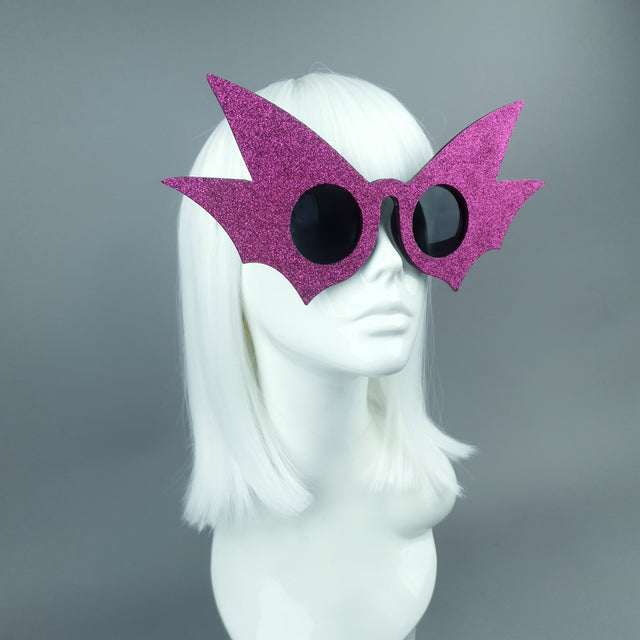 "Nerezza" Oversized Pink Glitter Bat Wing Sunglasses