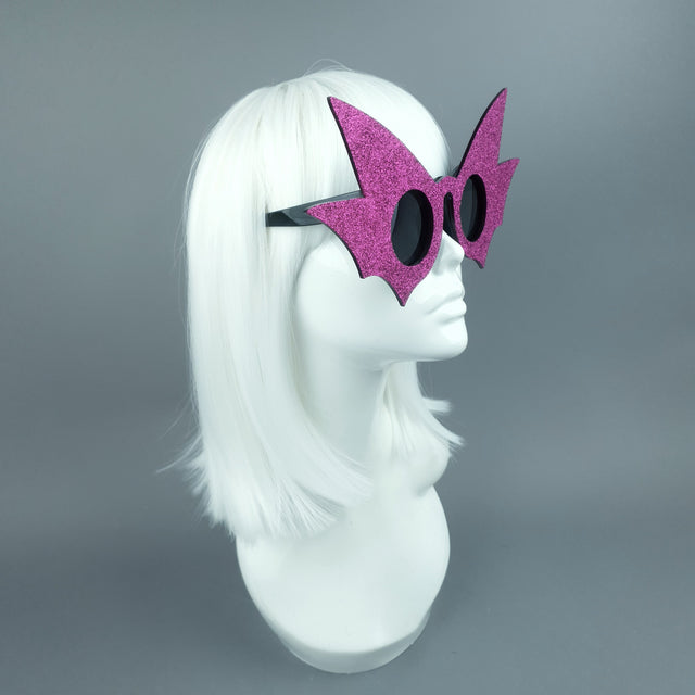 "Nerezza" Oversized Pink Glitter Bat Wing Sunglasses