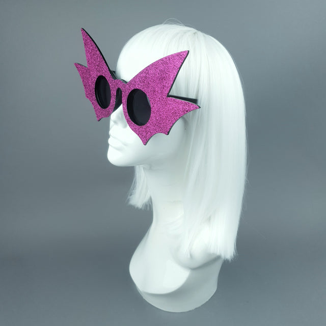 "Nerezza" Oversized Pink Glitter Bat Wing Sunglasses