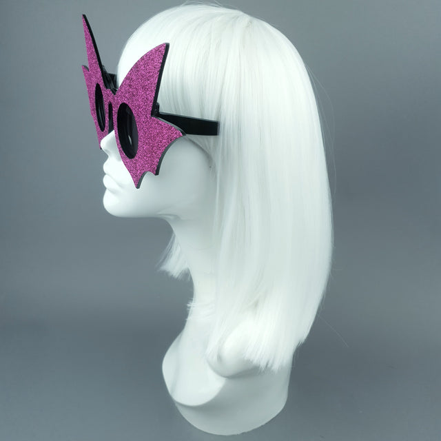 "Nerezza" Oversized Pink Glitter Bat Wing Sunglasses