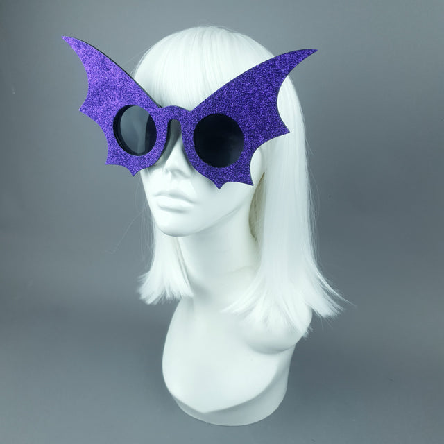 "The Night Flier" Purple Glitter Bat Wing Sunglasses