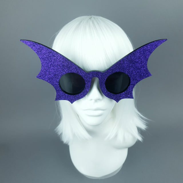 "The Night Flier" Purple Glitter Bat Wing Sunglasses