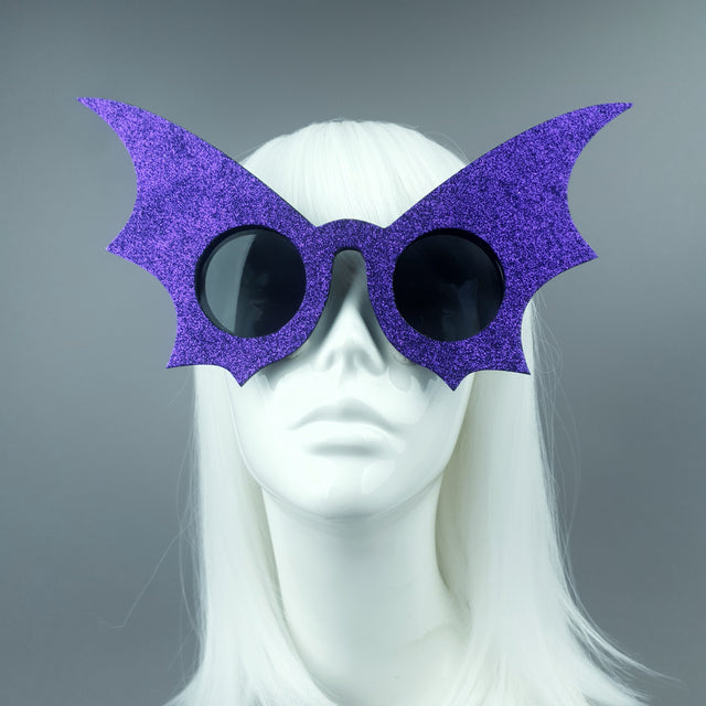 "The Night Flier" Purple Glitter Bat Wing Sunglasses