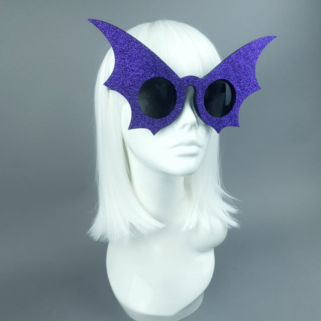 "The Night Flier" Purple Glitter Bat Wing Sunglasses