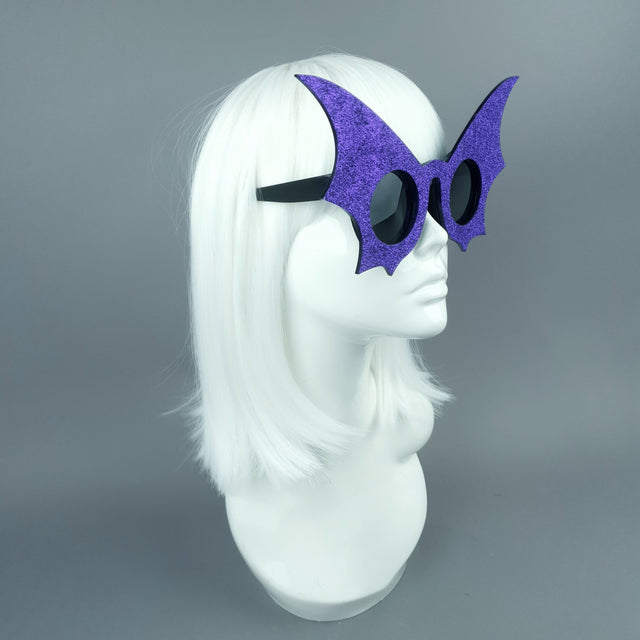 "The Night Flier" Purple Glitter Bat Wing Sunglasses
