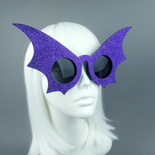 "The Night Flier" Purple Glitter Bat Wing Sunglasses