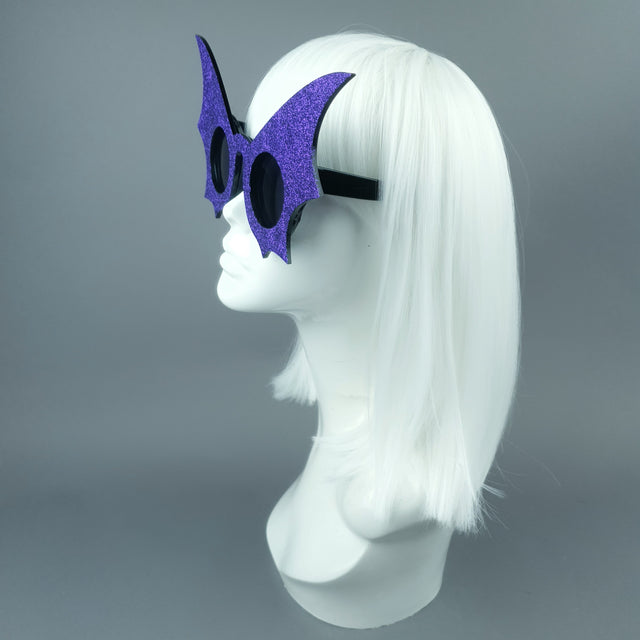 "The Night Flier" Purple Glitter Bat Wing Sunglasses