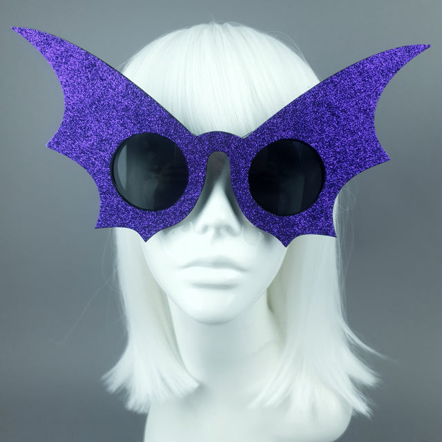 "The Night Flier" Purple Glitter Bat Wing Sunglasses